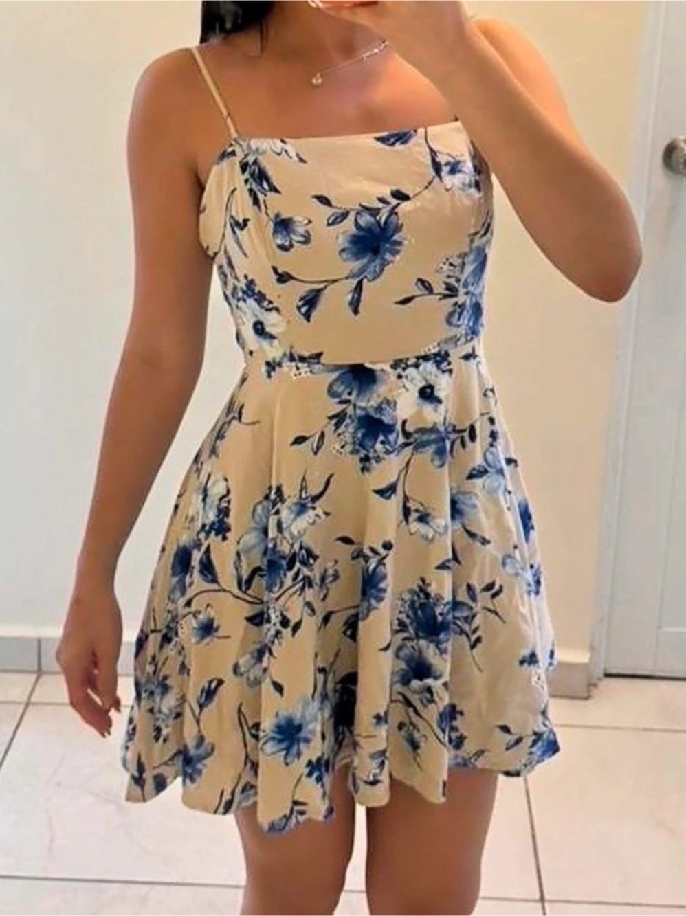 City Studio Floral Mini Dress in Beige & Blue Size 3